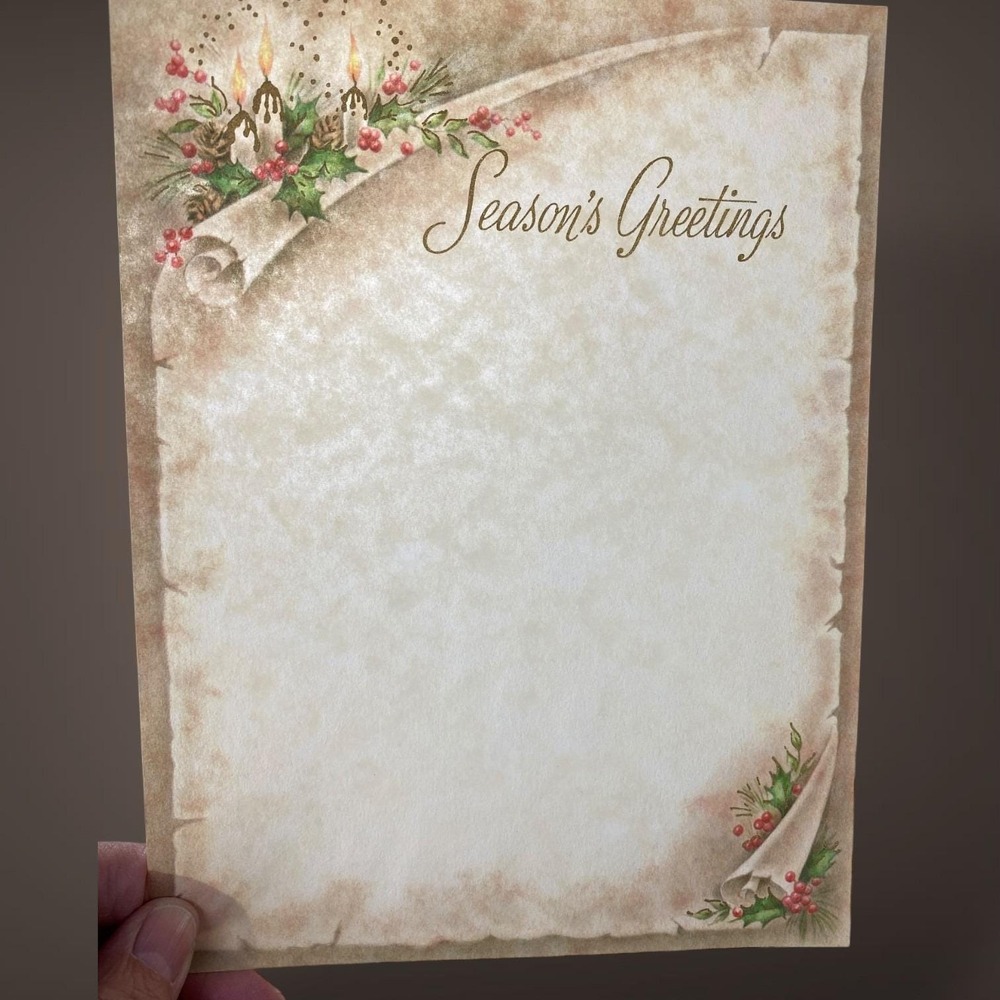 Season's Greetings Christmas Stationery Set OPEN Box 1950s 60s Holly Candle Art - Picture 4 of 10